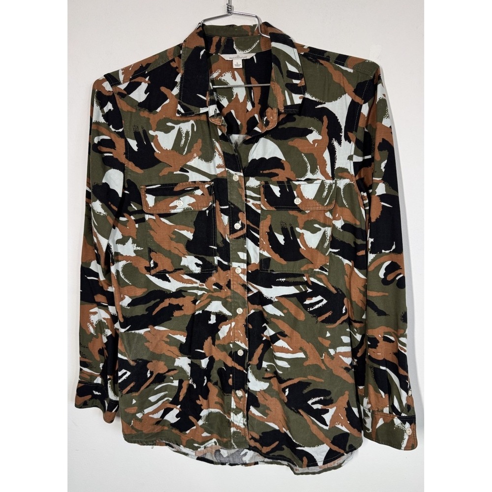 LL Bean Signature Long Sleeve Button Up Pocket‎ Shirt Women's L Camo Print Work